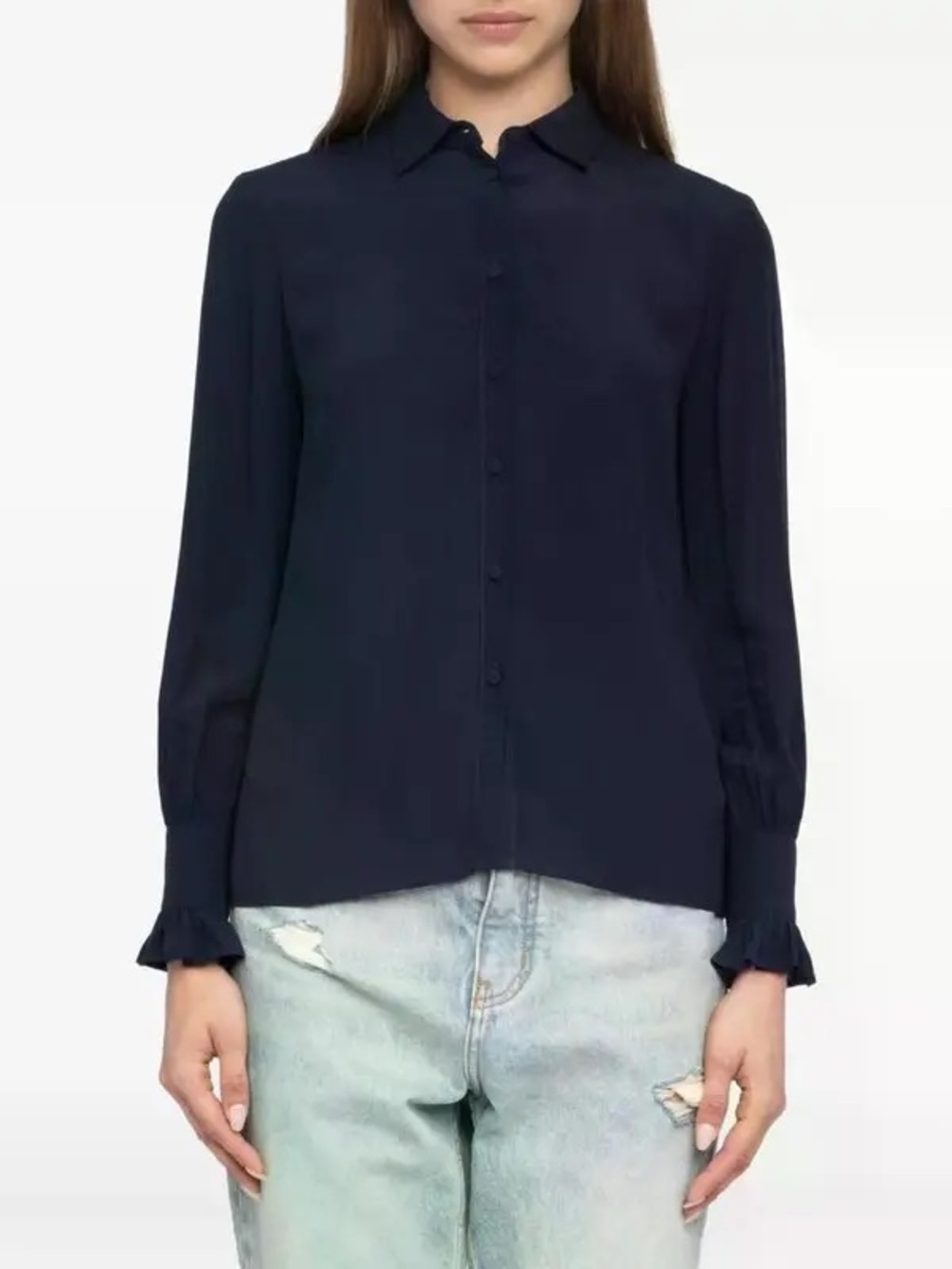 Zadig & Voltaire Thely Soft Shirt Navy NWT Sz S 100% Viscose Covered Buttons